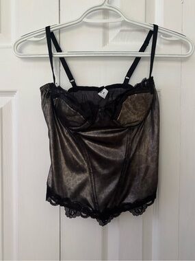 Frederick's of Hollywood Bronze and Black Lace Bustier Cami